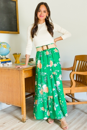 Floral Fusion Maxi Skirt, Kelly Green
