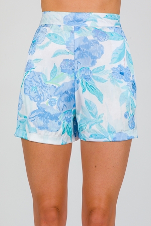 Silky Blue Floral Shorts