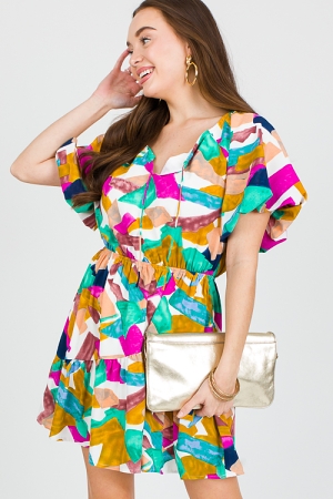 Geo Abstract Dress, Navy Orchid