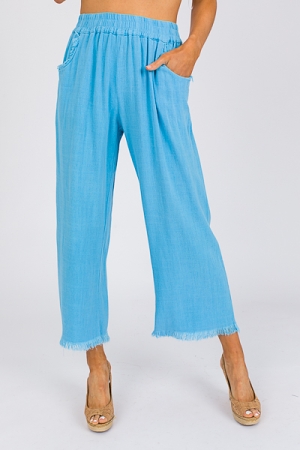 Cropped Linen Pant, Cyan Blue