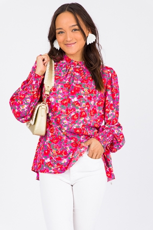Hot Pink Bold Floral Blouse