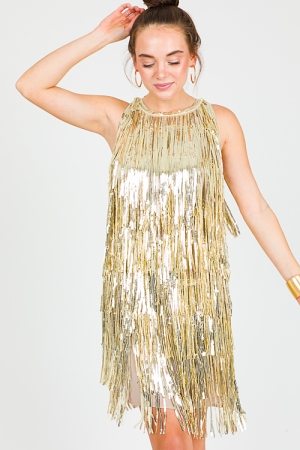 Twirl-Worthy Sequin Dress, Gold