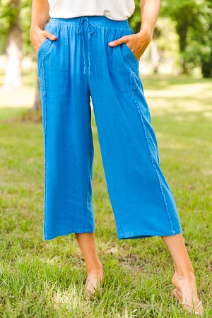 Frayed Linen Pants, French Blue