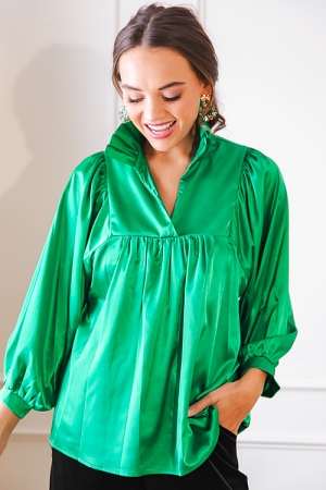Morgan Blouse, Satin Kelly Green