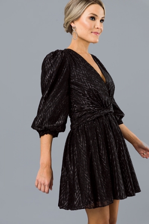 Twisted Shimmer Dress, Black