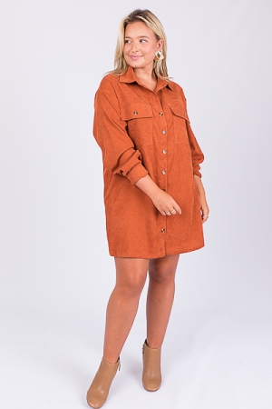 Corded Shirt Dress, Cinnamon