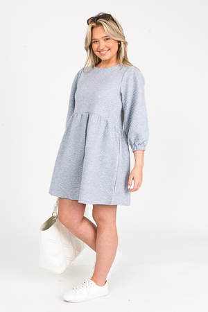 Quilted Babydoll Dress, H. Grey