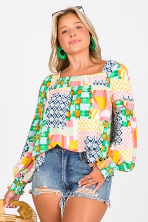 Patchwork Top, Green Multi