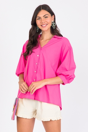 Button Front Balloon Top, Hot Pink