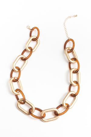 Metal & Acrylic Chain Necklace, Tortoise