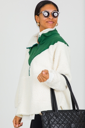 Aspen Fuzzy Pullover, White/Pine