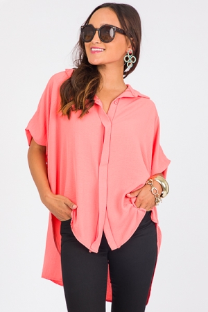 Oversized Button Up Tunic, Coral