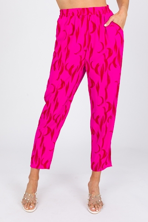 Feather Print Pants, Pink/Red