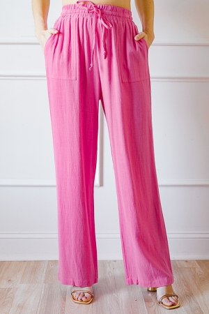 Straight Leg Linen Pants, Pink