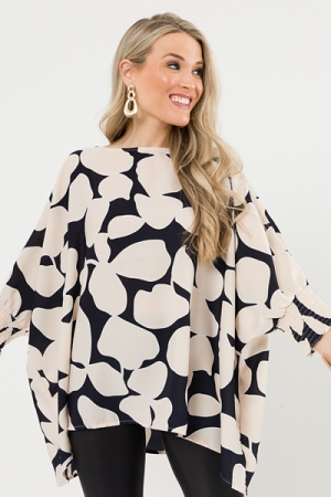 Oversize Printed Blouse, Navy