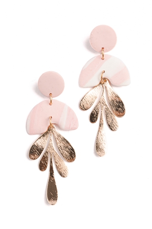 Clay Arch Leaf Earrings, Pink