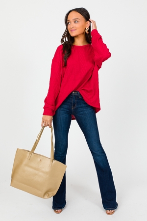 Textured Lanes Top, Red