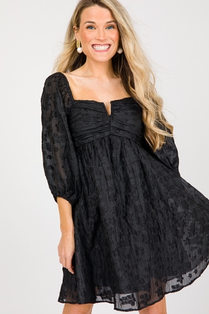 Flower Jacquard V Dress, Black