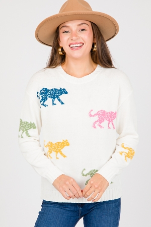 Jungle Cat Multi Sweater, Ivory