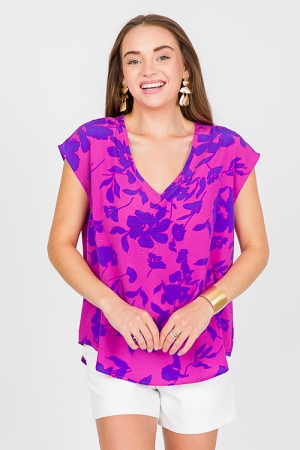 Blooming V Blouse, Purple Mix