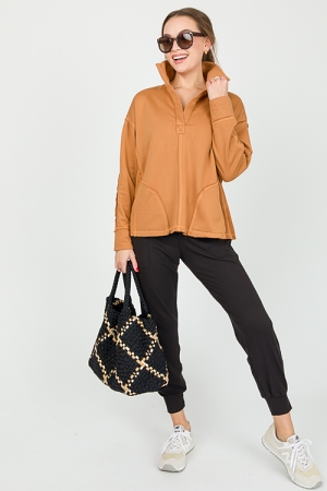 Fleece Pop Collar Pullover, Camel