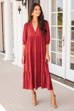 Tonal Tiered Midi, Burgundy