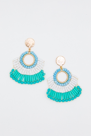 Circle & Bead Fan Earrings, Turquoise
