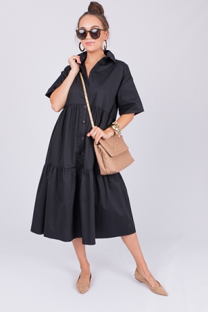 Tawney Shirt Dress Midi, Black (MONDAY NEW ARRIVAL)