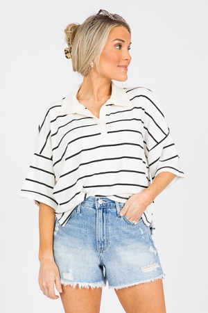 Casual Striped Top, Off White