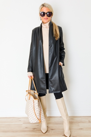 Anna Leather Coat, Black