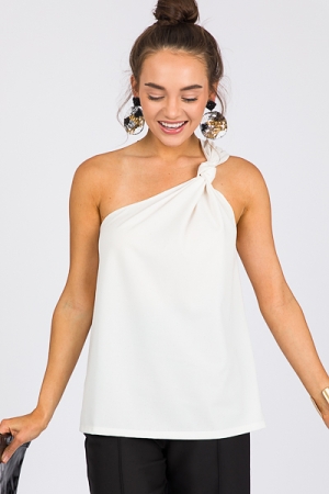 Knot One Shoulder Top, Off White