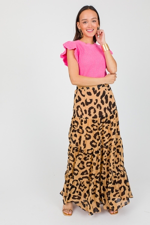 Leopard Chiffon Maxi Skirt, Tan