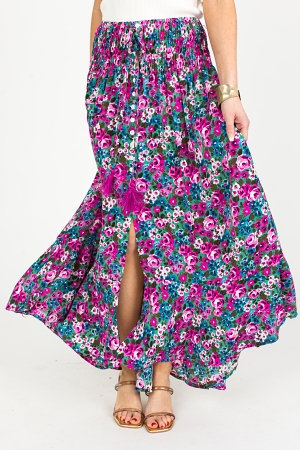 Payton Floral Maxi Skirt, Fuchsia