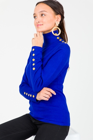 Gold Button Mock Neck, Royal
