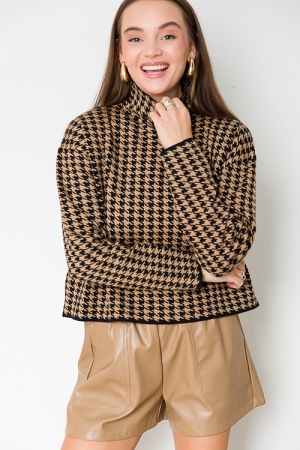 Houndstooth Sweater, Black/Brown
