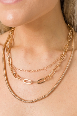 Triple Chain Necklace Set, Gold