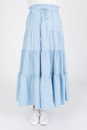 Gingham Tier Maxi Skirt, Blue