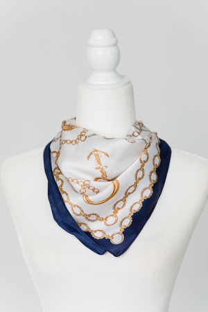 Printed Chain Silk Scarf, Navy