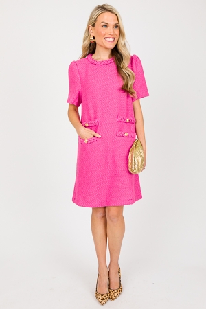 Braided Trim Tweed Shift, Pink