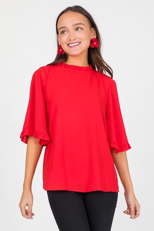 Bell Sleeve Ruffle Blouse, Red
