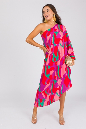 Color Mixer Slant Dress, Green