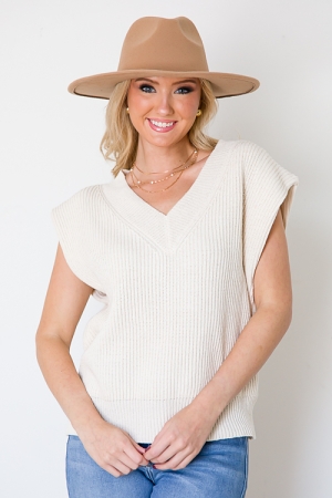 V-Neck Sweater Vest, Cream