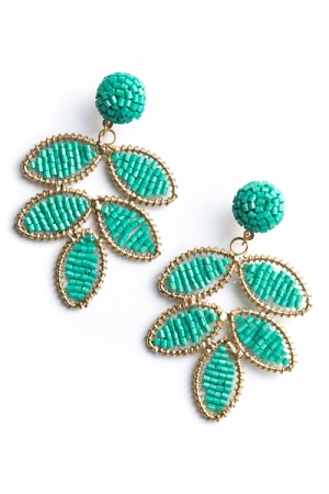 Leaf Bead Dangle Earrings, Turquoise