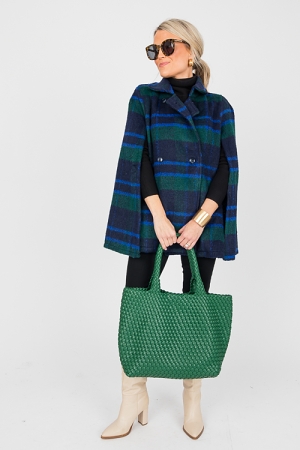 Plaid Cape Jacket, Navy