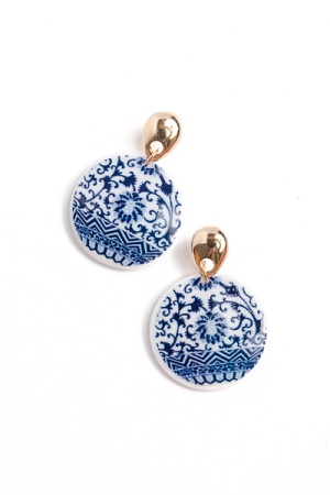 Chinoiserie Pattern Disk Earring