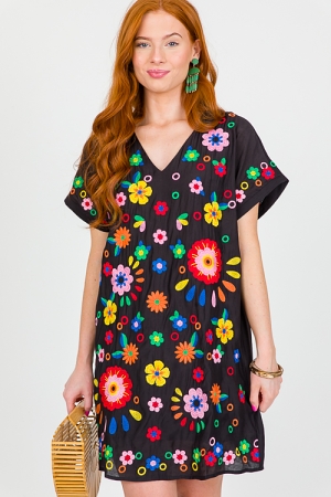Embroidery Flowers Dress, Black