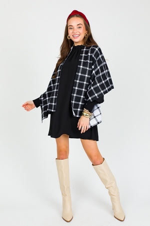 Sophisticated Sweater Wrap, Black White Plaid