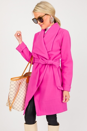 Drape Front Belted Coat, Pink