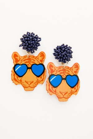 Tiger Earrings, Navy