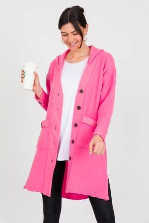 Hooded Button Up Cardigan, Pink